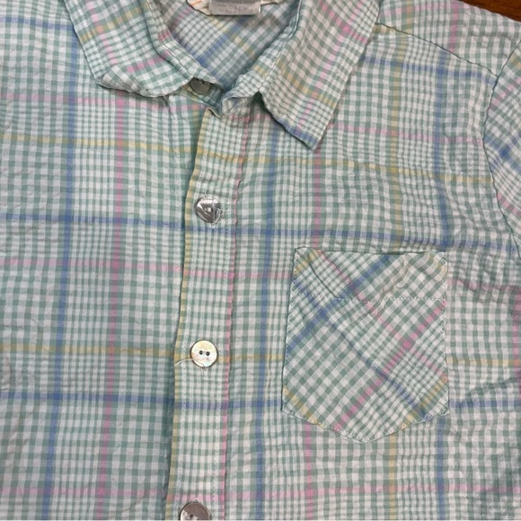 Hannah Kate boys pastel green button down 100% cotton shirt no size tag fits 10 - Picture 2 of 8